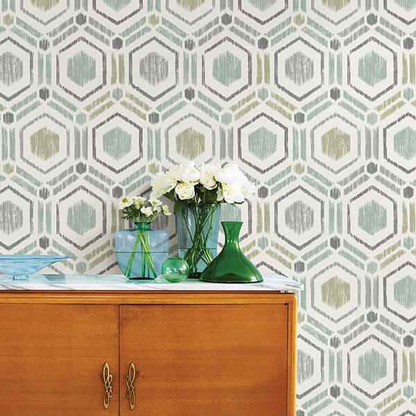 Borneo Light Green Geometric Grasscloth Wallpaper - York Wallcoverings - 2901-25435 - York Wallcoverings Wallpaper
