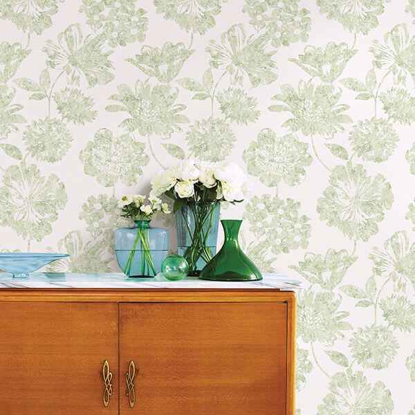 Folia Light Green Green Floral Wallpaper - York Wallcoverings - 2901-25419 - York Wallcoverings Wallpaper