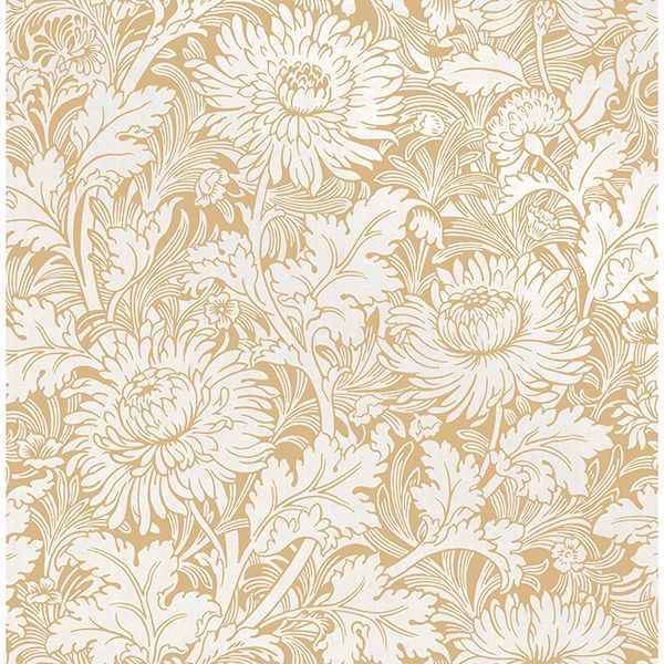 Zinnia Mustard Floral Wallpaper - York Wallcoverings - 2900-42528