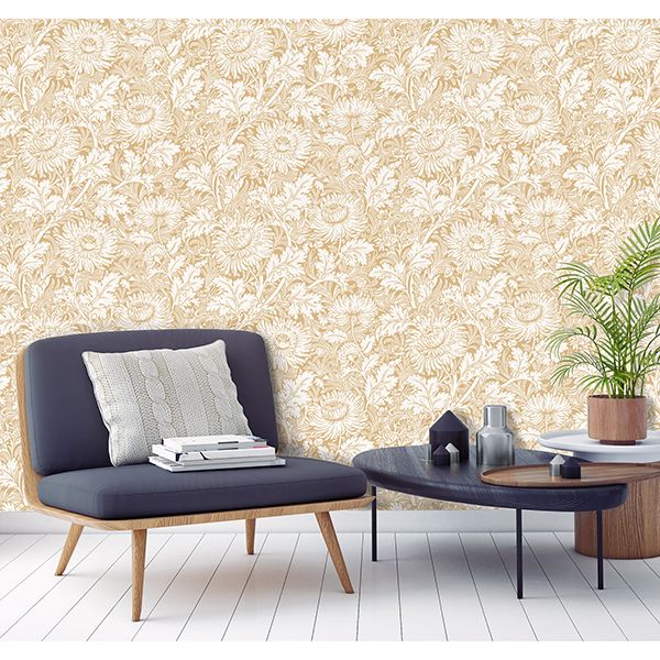 zinnia-mustard-floral-wallpaper-york-wallcoverings-2900-42528 - York Wallpaper Wallpaper