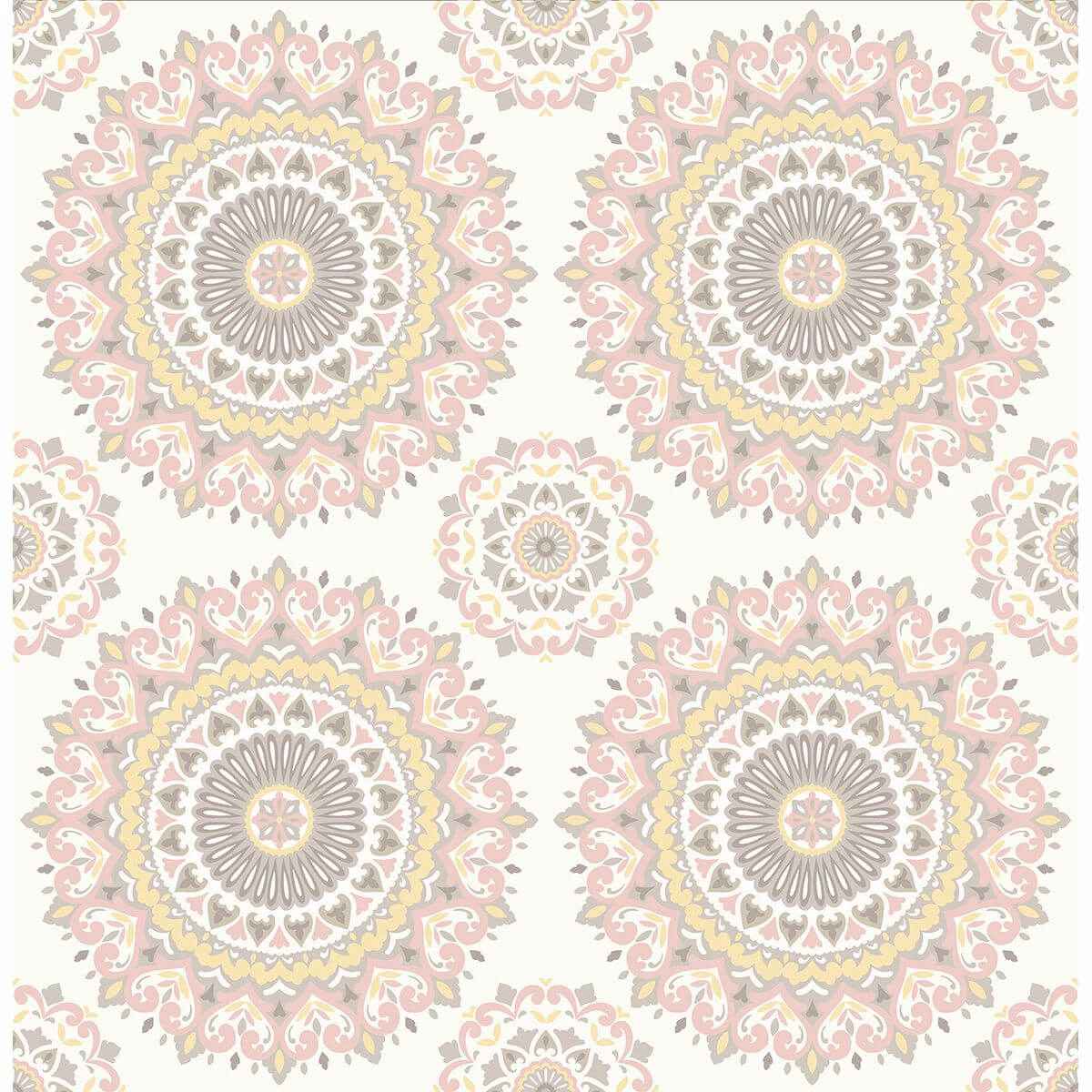 Gemma Light Pink Boho Medallion Wallpaper - York Wallcoverings - 1014-001805 - York Wallcoverings Wallpaper