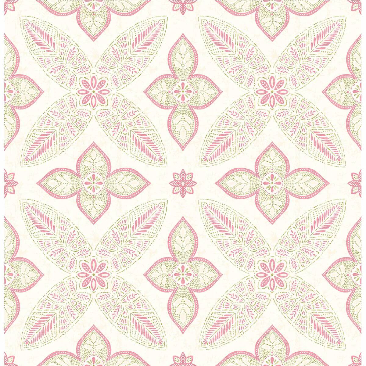 off-beat-ethnic-pink-geometric-floral-york-wallcoverings-1014-001826 - York Wallcoverings Wallpaper