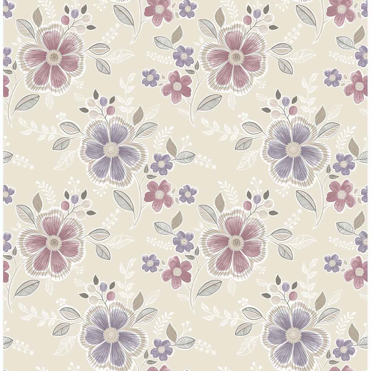 Chloe Purple Floral Wallpaper - York Wallcoverings - 2657-22203