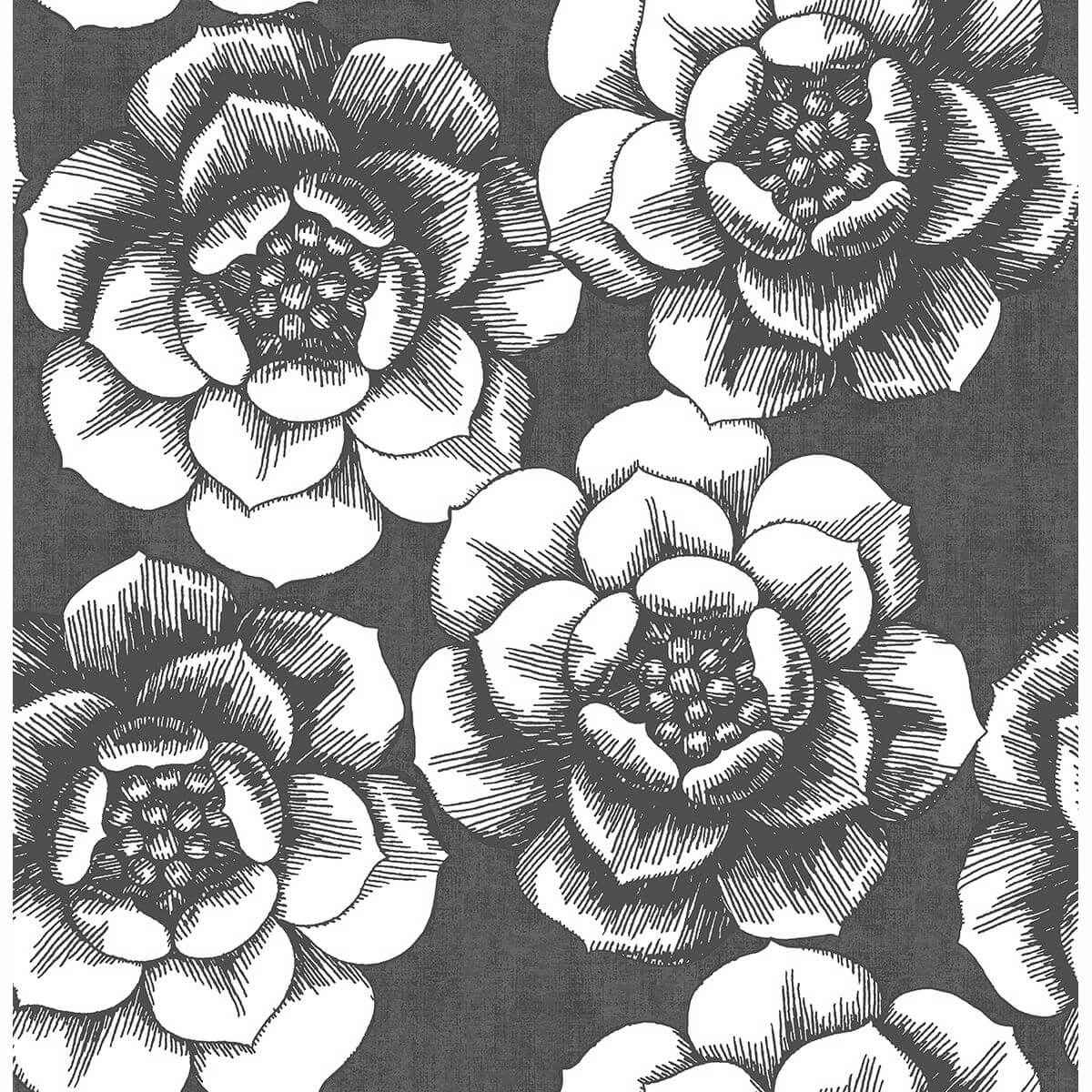Fanciful Black Floral Wallpaper - York Wallcoverings - 2763-24206