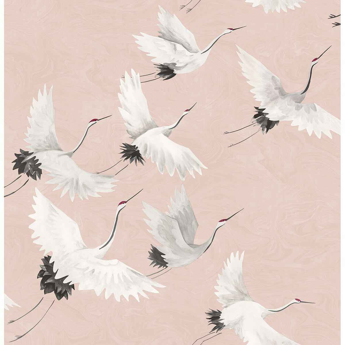 Windsong Pink Crane Wallpaper - York Wallcoverings - 2764-24305 - York Wallcoverings Wallpaper