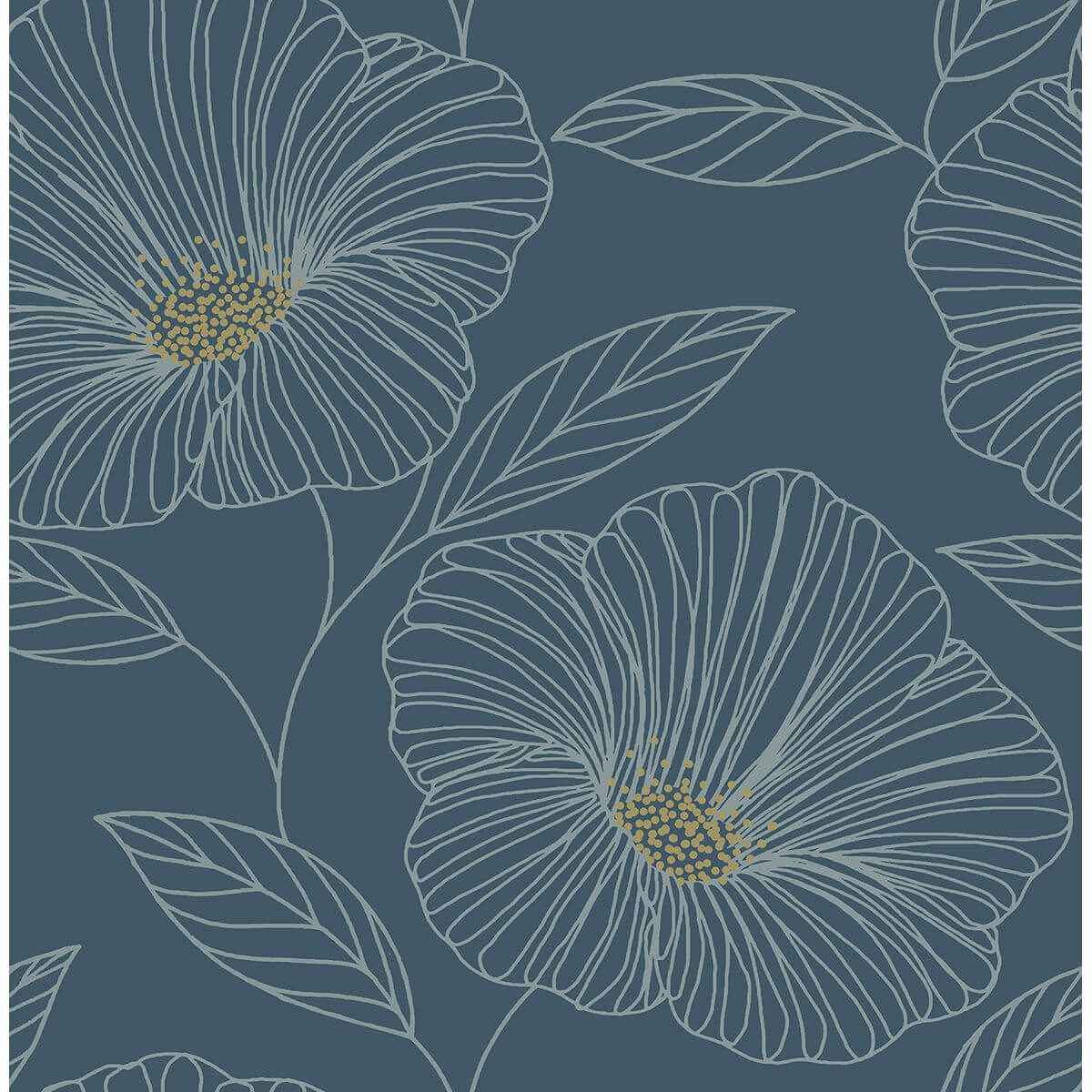 Mythic Blue Floral Wallpaper - York Wallcoverings - 2764-24318