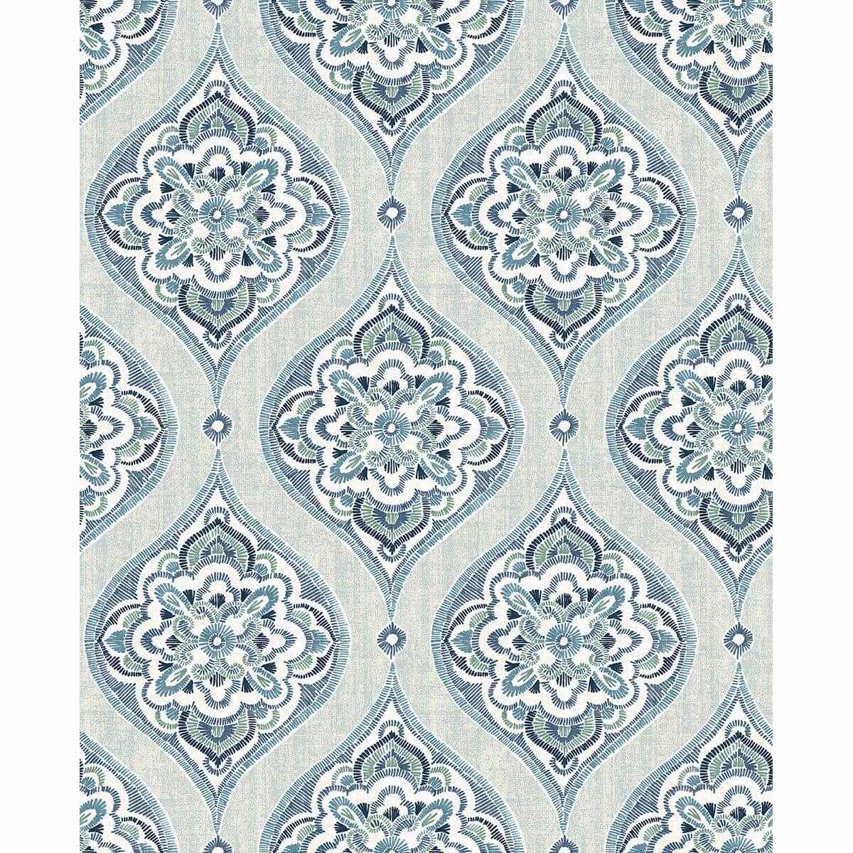 Adele Aqua Damask Wallpaper - York Wallcoverings - 2821-25146