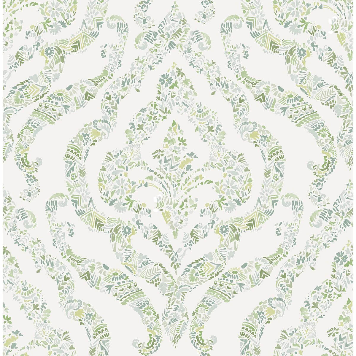 featherton-light-green-floral-damask-wallpaper-york-wallcoverings-2901-25404 - York Wallcoverings Wallpaper