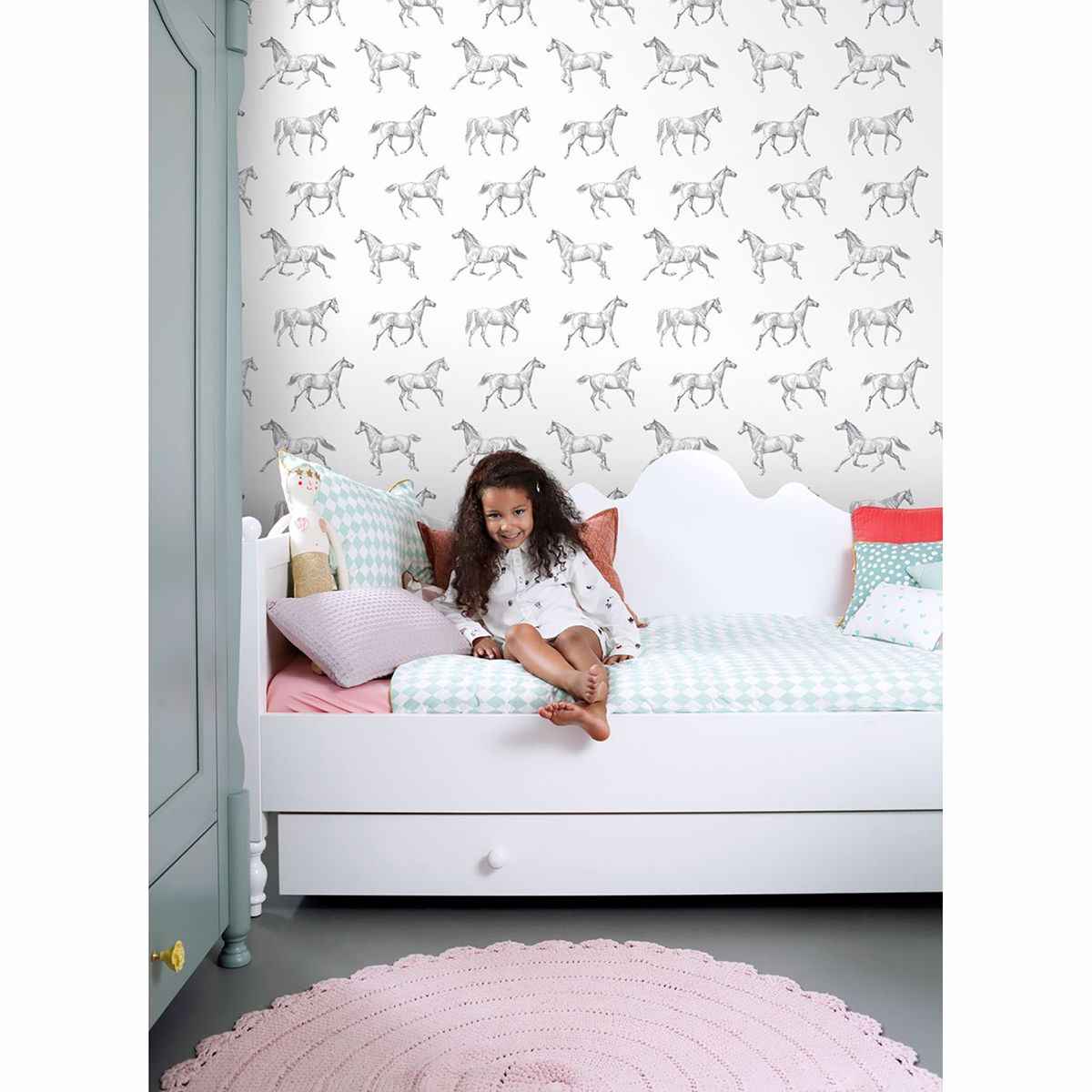 Burnett Off White Horses Wallpaper - York Wallcoverings - DD128807 - York Wallcoverings Wallpaper