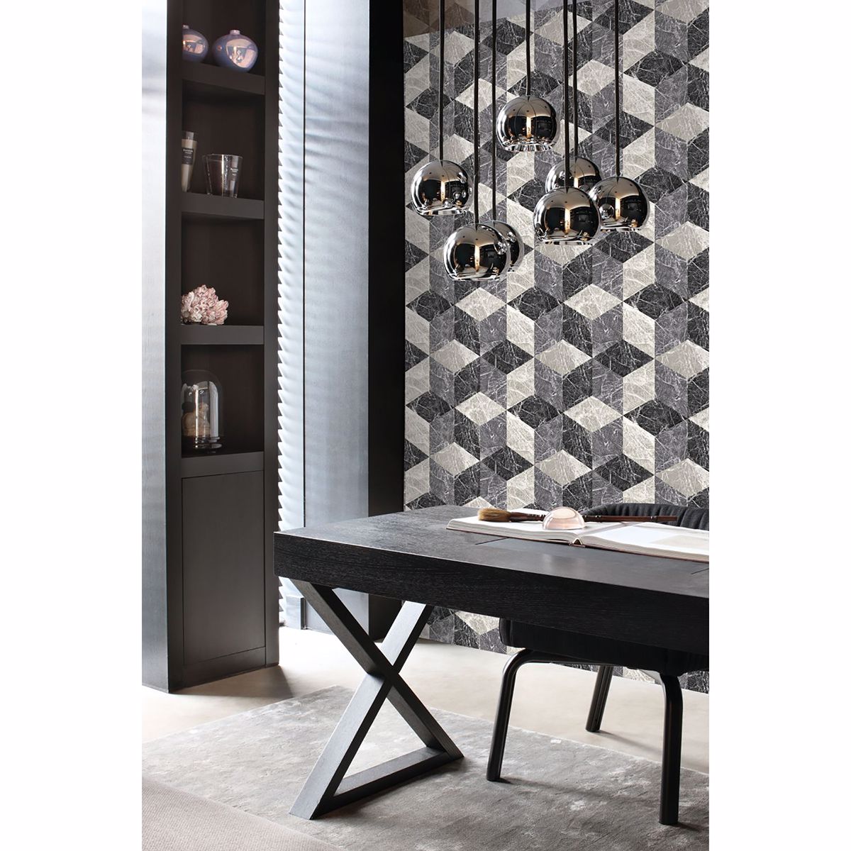 rizzo-black-geometric-stone-wallpaper-york-wallcoverings-dd347318 - York Wallpaper Wallpaper
