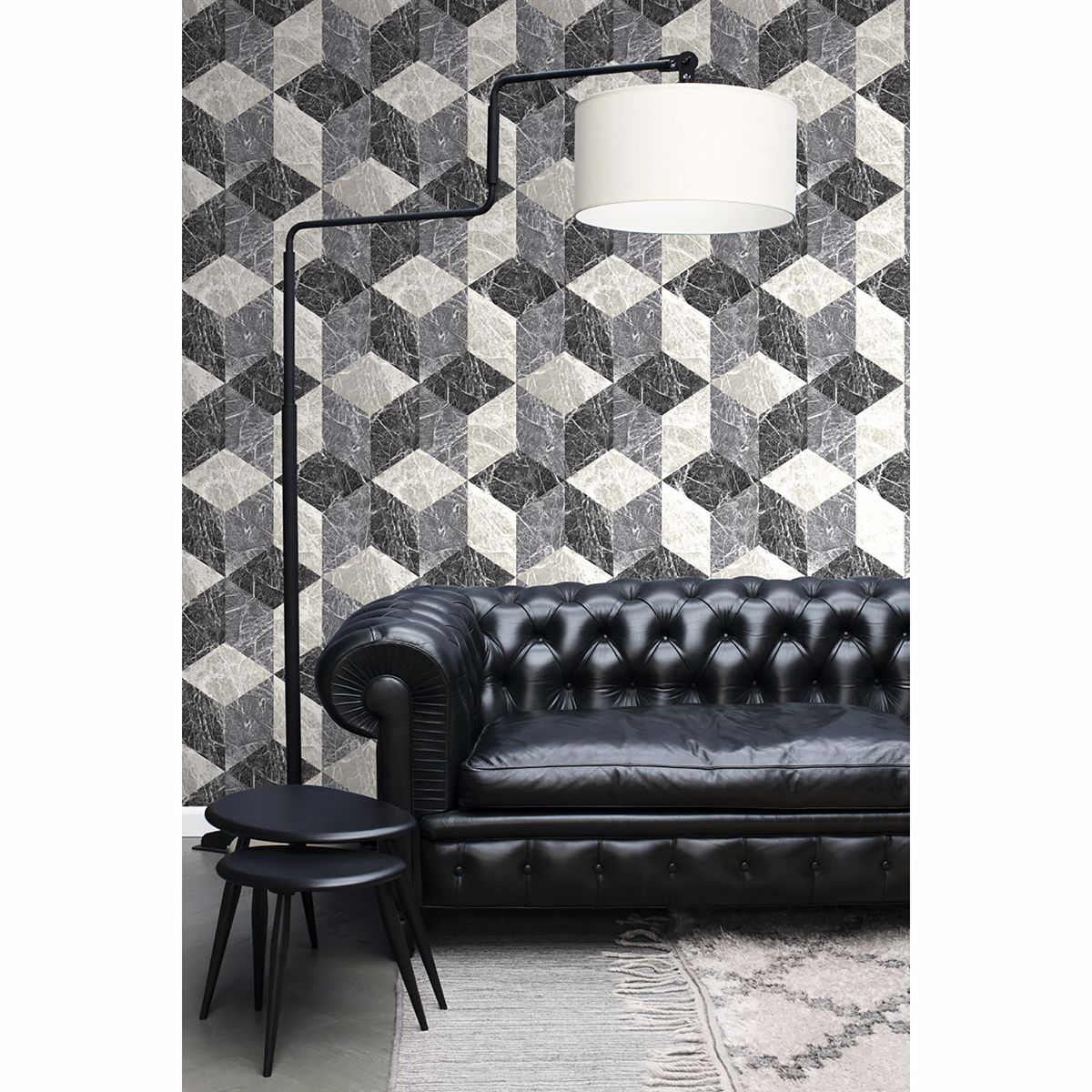 rizzo-black-geometric-stone-wallpaper-york-wallcoverings-dd347318 - York Wallpaper Wallpaper