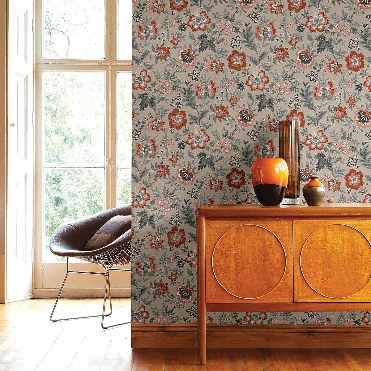 athena-beige-floral-wallpaper-york-wallcoverings-2948-28001 - York Wallcoverings Wallpaper