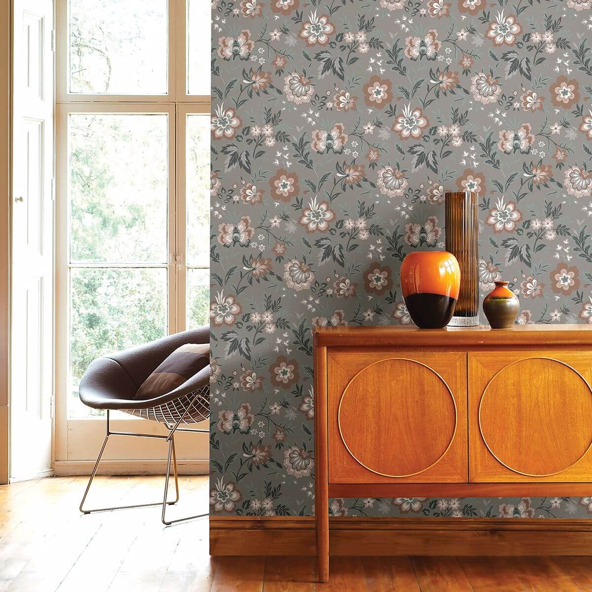 athena-grey-floral-wallpaper-york-wallcoverings-2948-28002 - York Wallcoverings Wallpaper