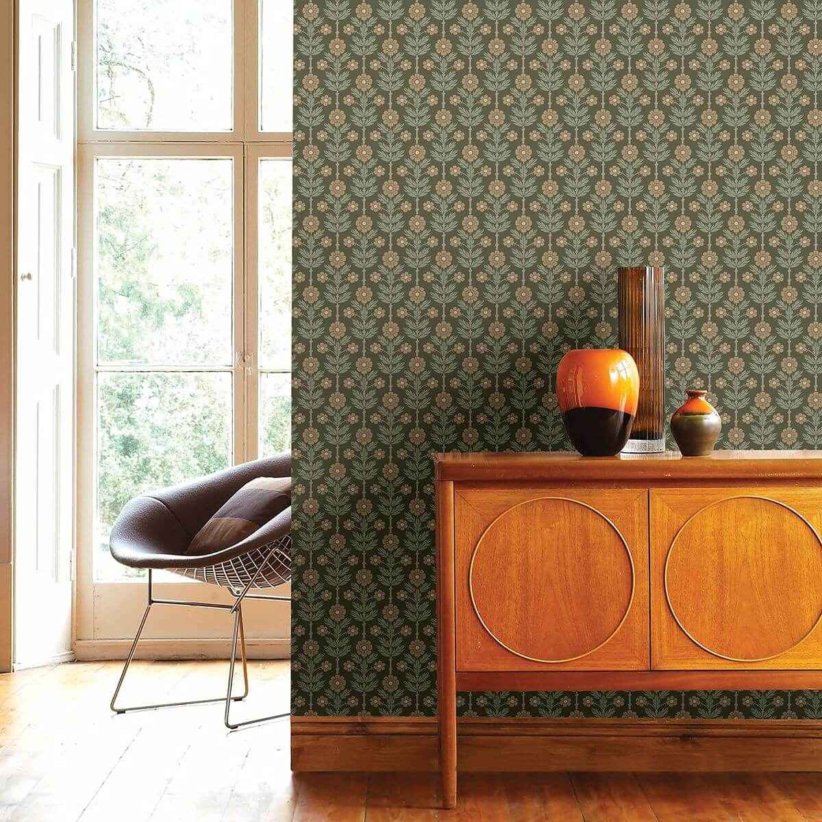 aya-green-floral-wallpaper-york-wallcoverings-2948-28009 - York Wallcoverings Wallpaper