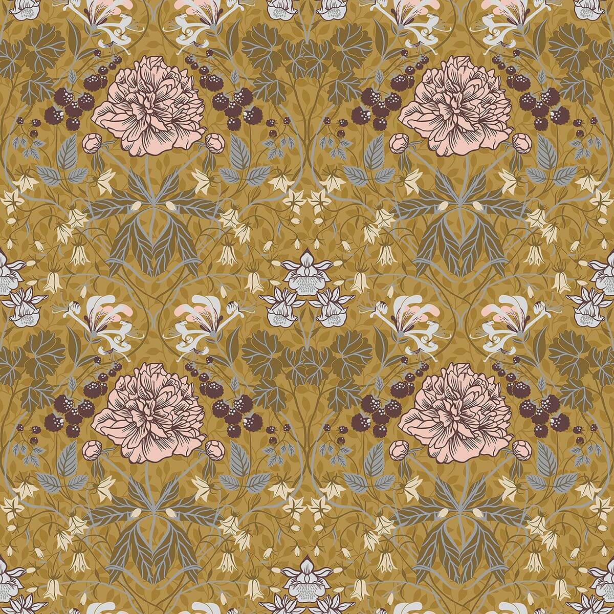 celestine-mustard-floral-wallpaper-york-wallcoverings-2948-28016 - York Wallcoverings Wallpaper