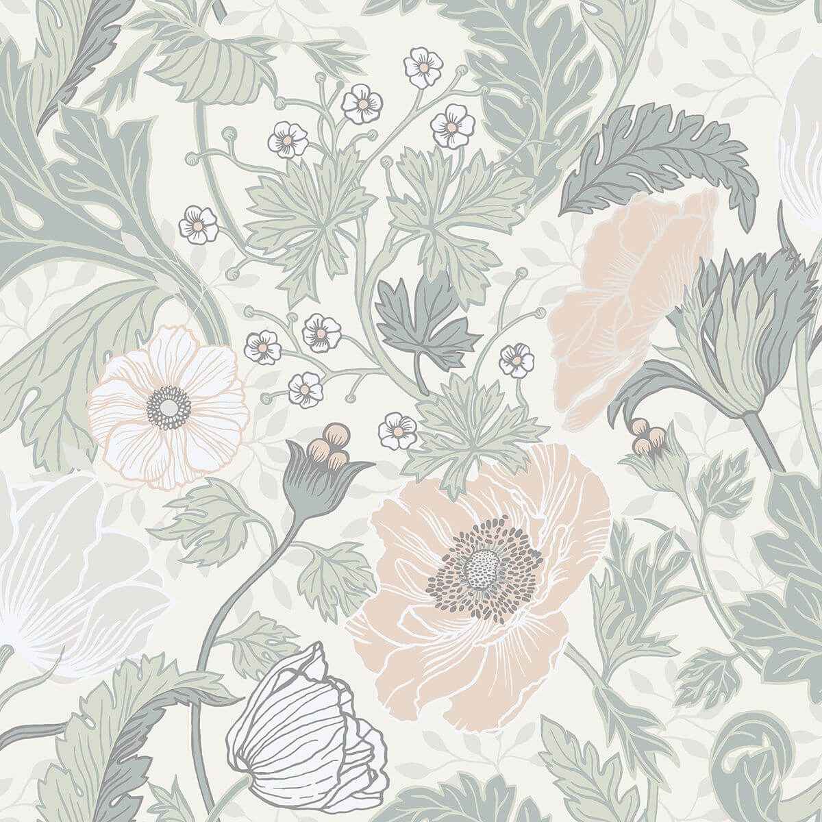 anemone-light-grey-floral-wallpaper-york-wallcoverings-2948-33000 - York Wallcoverings Wallpaper