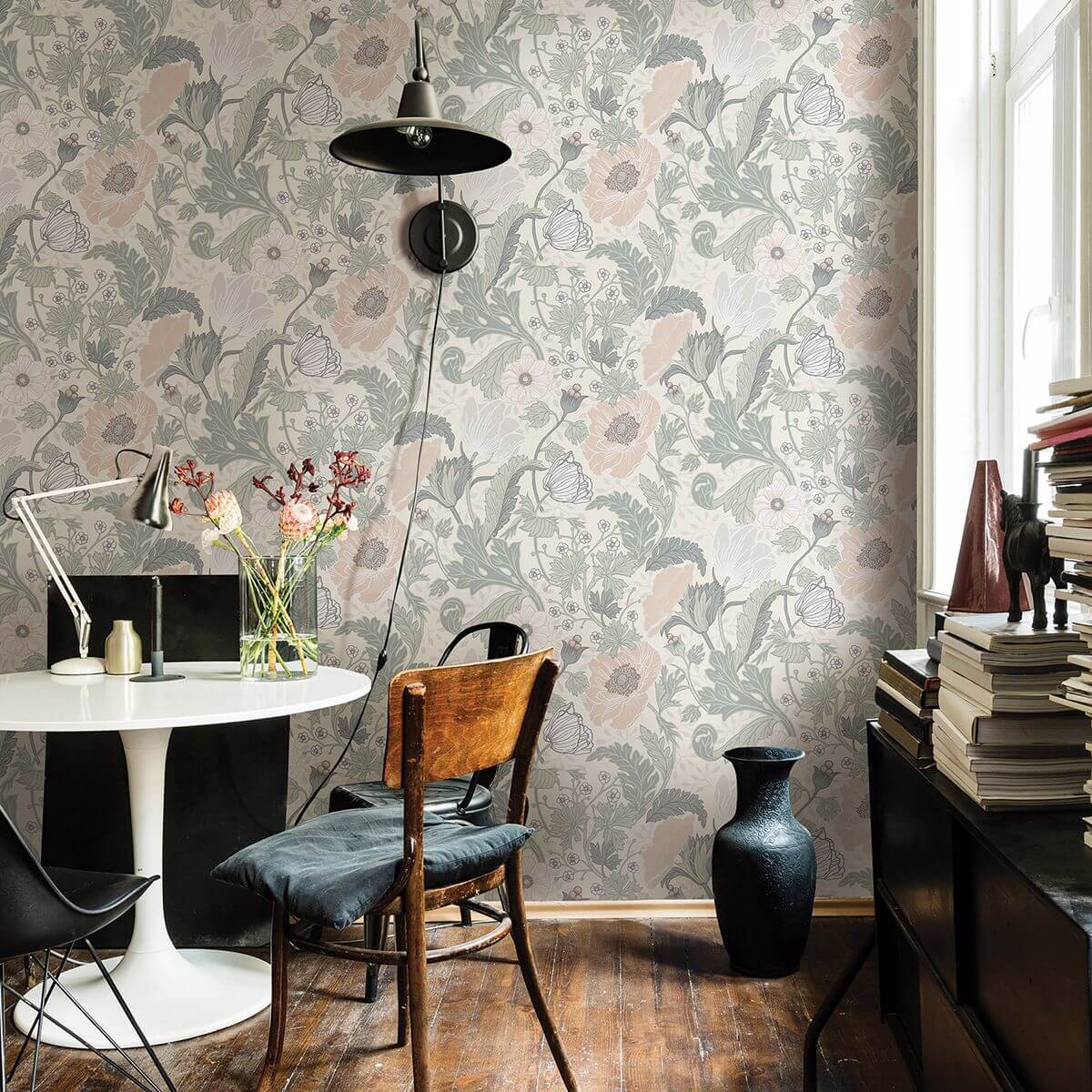 anemone-light-grey-floral-wallpaper-york-wallcoverings-2948-33000 - York Wallcoverings Wallpaper
