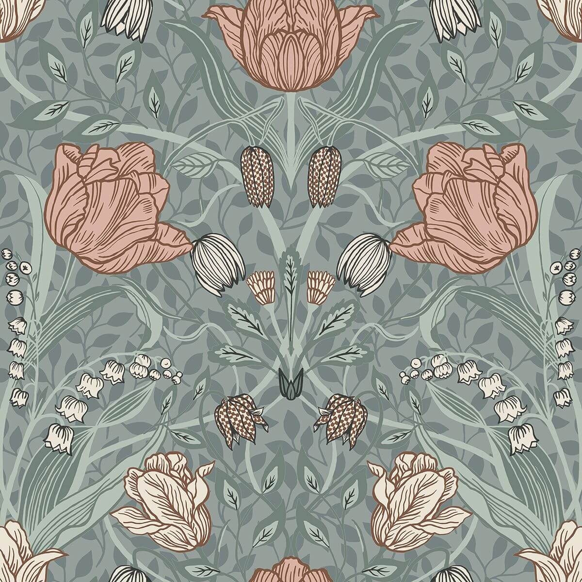 tulipa-sage-floral-wallpaper-york-wallcoverings-2948-33010 - York Wallcoverings Wallpaper