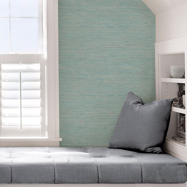 tibetan-grasscloth-teal-peel-and-stick-wallpaper-york-wallcoverings-nus3337 - York Wallcoverings Wallpaper