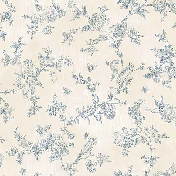 French Nightingale Blue Trail Wallpaper - York Wallcoverings - 2904-02192