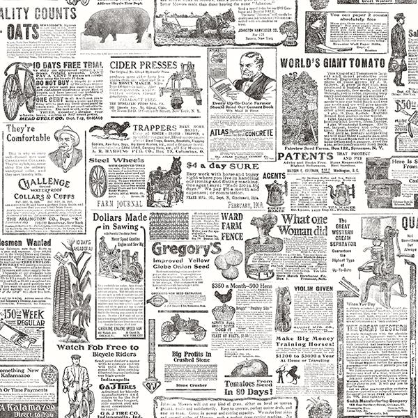 underwood-black-newspaper-wallpaper-york-wallcoverings-2904-13081 - York Wallpaper Wallpaper