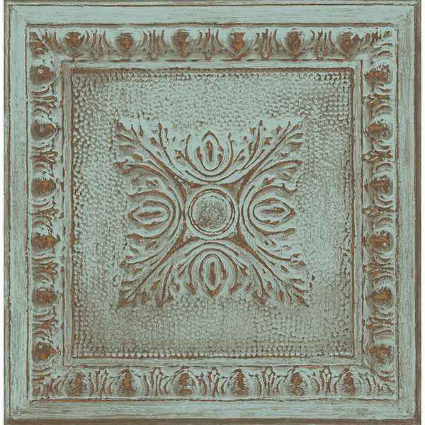 Hazley Turquoise Ornament Tin Tile Wallpaper - York Wallcoverings - 2904-24032 - York Wallcoverings Wallpaper