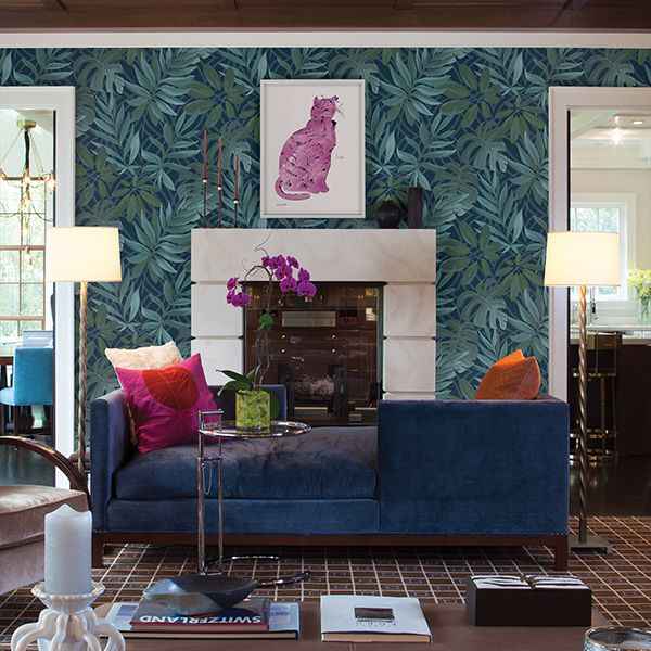 Nocturnum Dark Blue Leaves Wallpaper - York Wallcoverings - 2904-24201 - York Wallcoverings Wallpaper