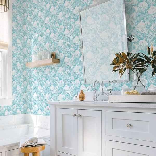 Surfside Aqua Shells Wallpaper - York Wallcoverings - 2904-25688 - York Wallcoverings Wallpaper
