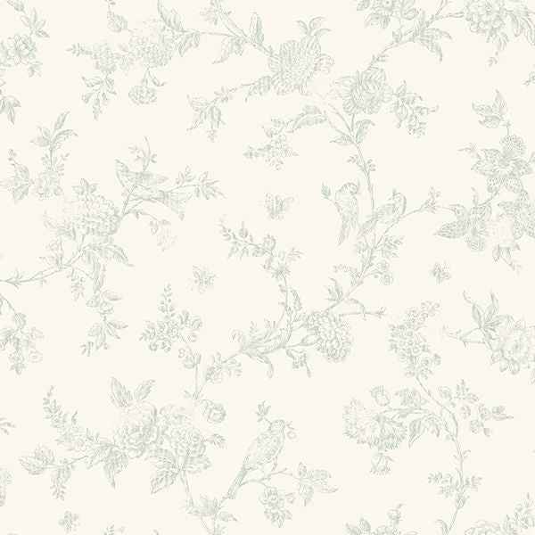 French Nightingale Sage Floral Scroll Wallpaper - York Wallcoverings - 3119-02194