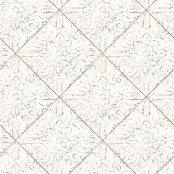 Brandi White Metallic Faux Tile Wallpaper - York Wallcoverings - 3119-13091 - York Wallcoverings Wallpaper