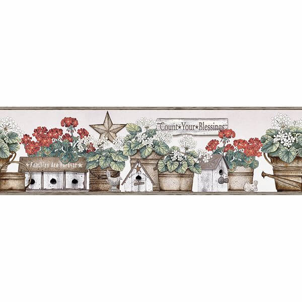 geranium-multicolor-flower-pot-wallpaper-york-wallcoverings-3119-13581b - York Wallpaper Wallpaper