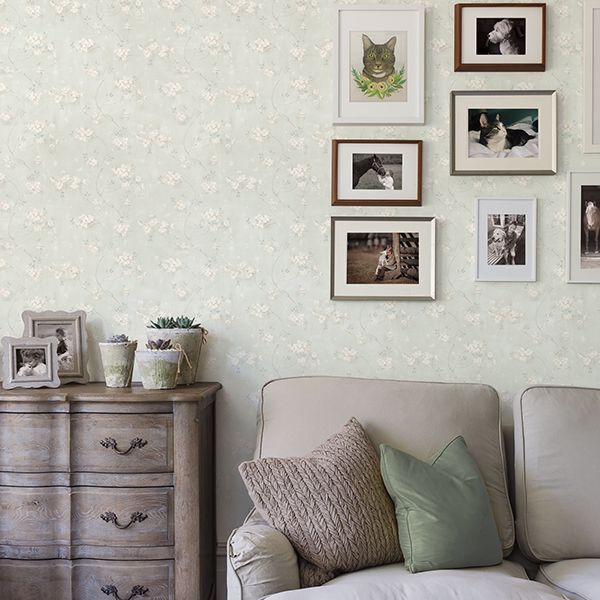 braham-teal-floral-trail-wallpaper-york-wallcoverings-3119-441013 - York Wallcoverings Wallpaper