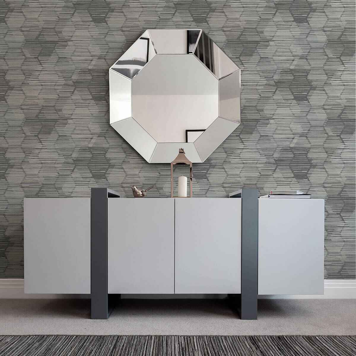 Jabari Charcoal Geometric Faux Grasscloth Wallpaper - York Wallcoverings - 2949-60500 - York Wallcoverings Wallpaper