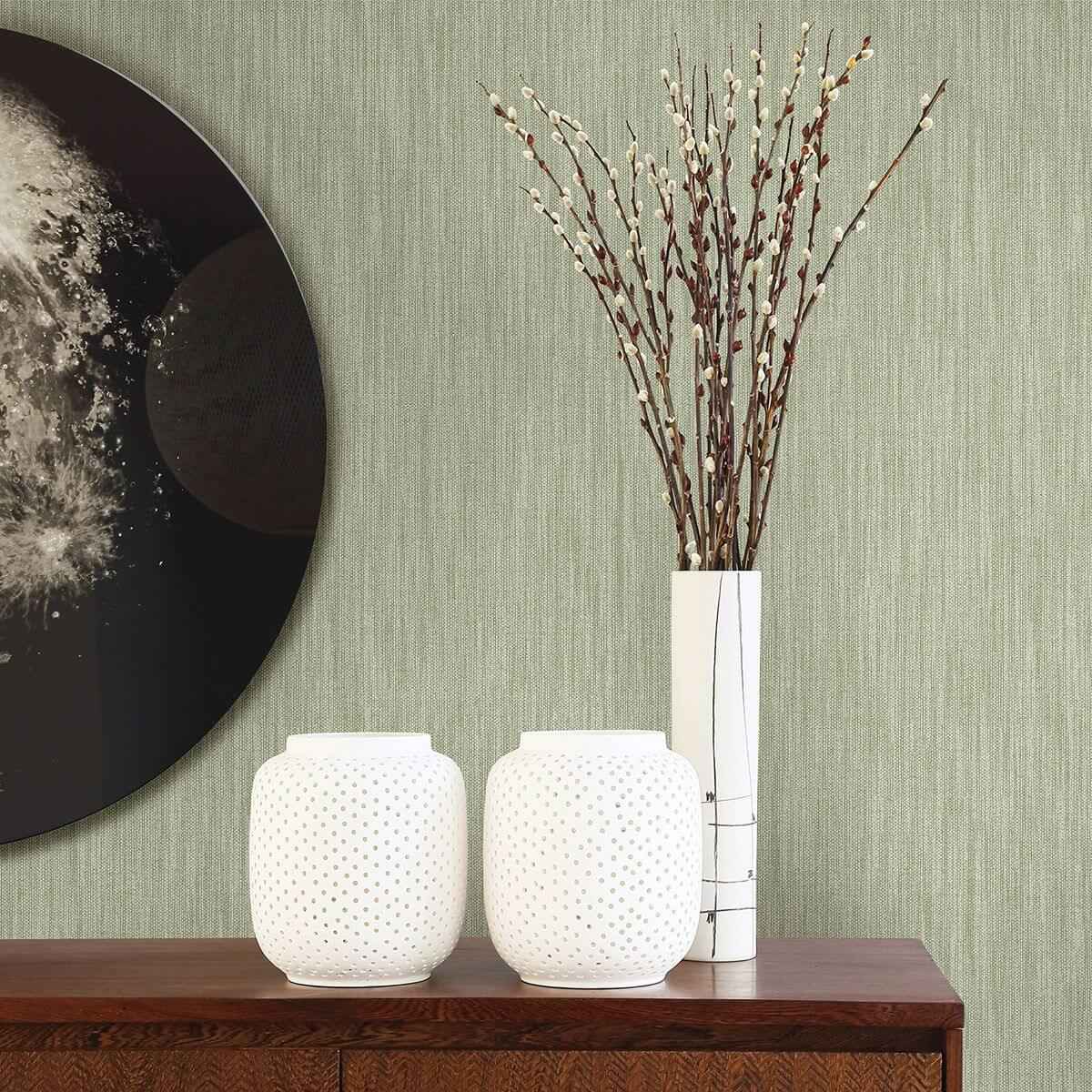 Chenille Sage Faux Linen Wallpaper - York Wallcoverings - 2903-25282 - York Wallcoverings Wallpaper