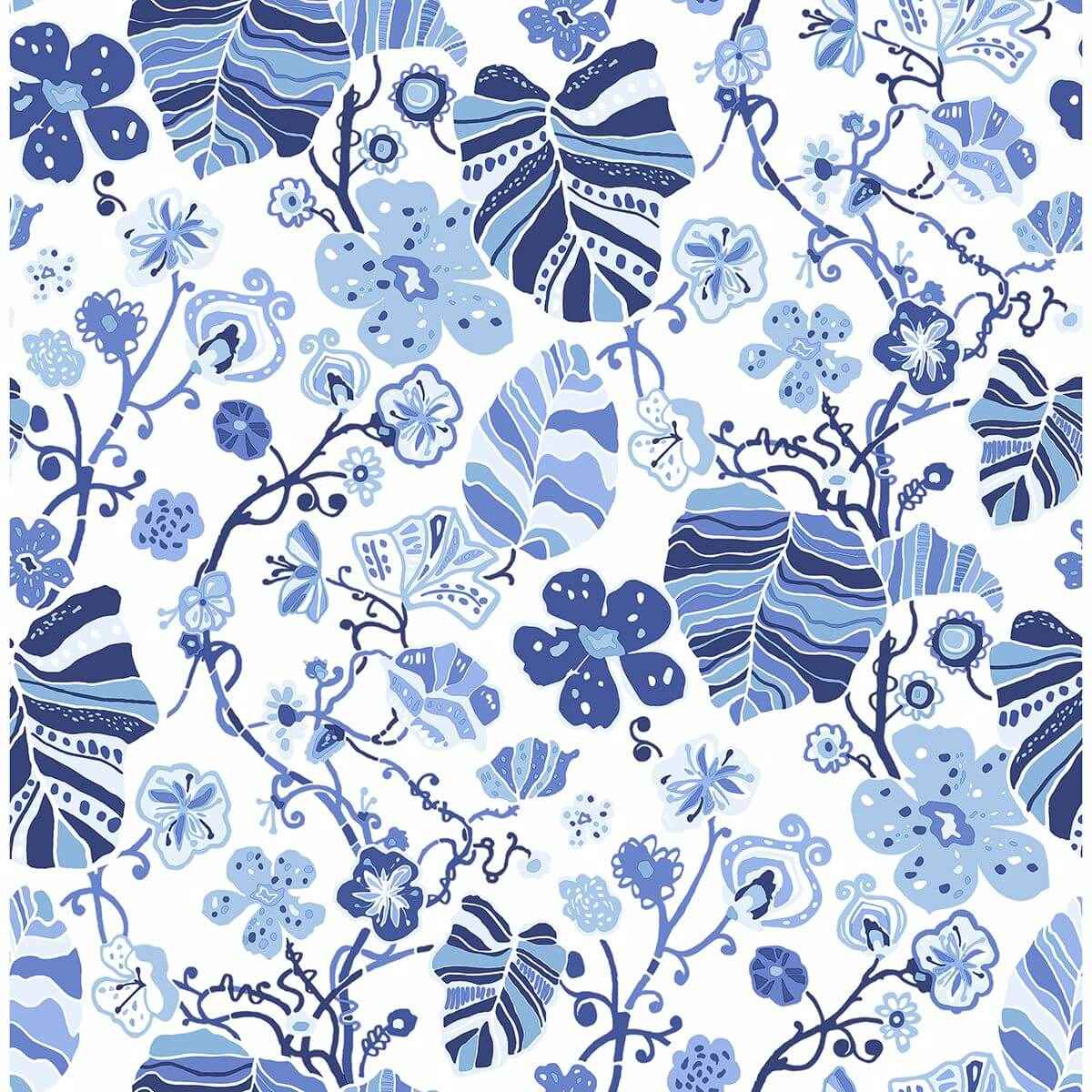Gwyneth Indigo Floral Wallpaper - York Wallcoverings - 2903-25810 - York Wallcoverings Wallpaper