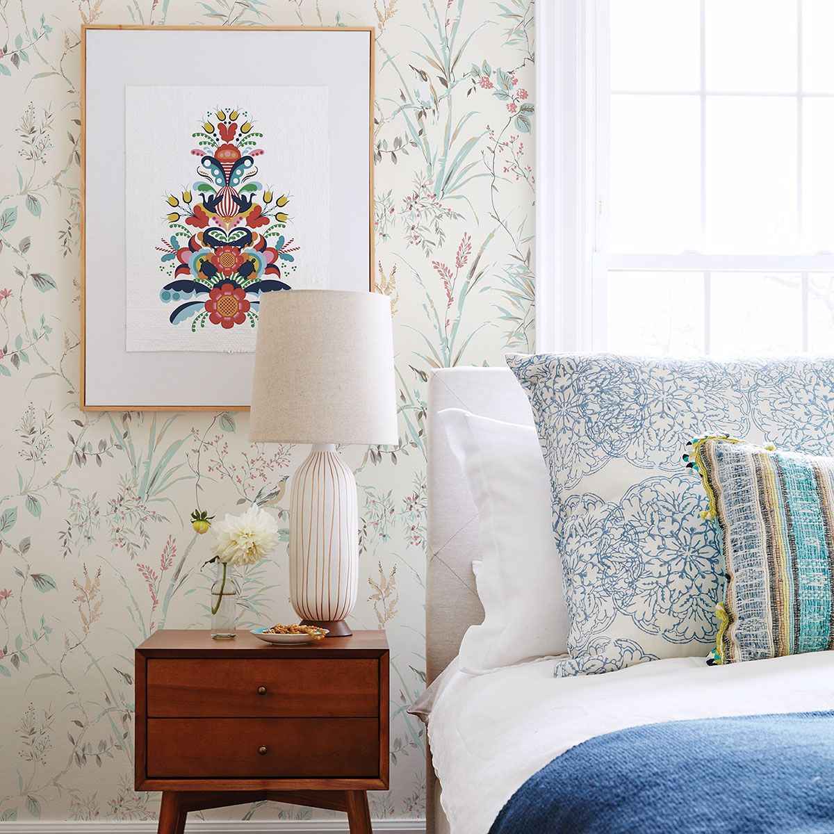 Mariko Blue Botanical Wallpaper - York Wallcoverings - UW25886