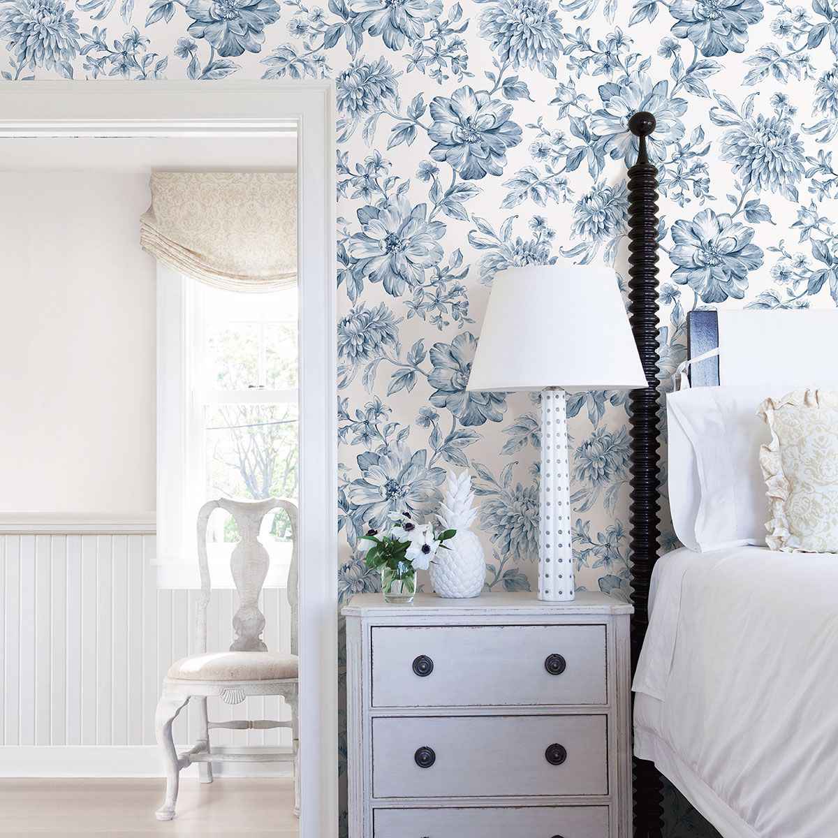 Gabriela Blue Floral Wallpaper - York Wallcoverings - UW25895