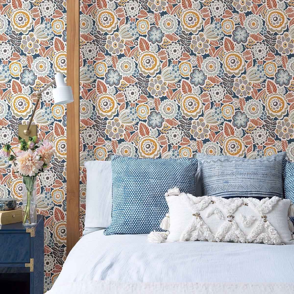 Lucy Navy Floral Wallpaper - York Wallcoverings - 2903-25866 - York Wallcoverings Wallpaper