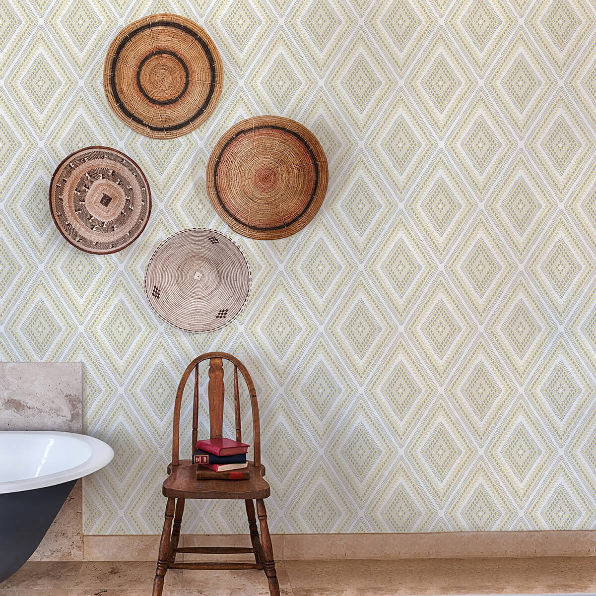 zaya-light-yellow-tribal-diamonds-wallpaper-york-wallcoverings-2969-26014 - York Wallcoverings Wallpaper