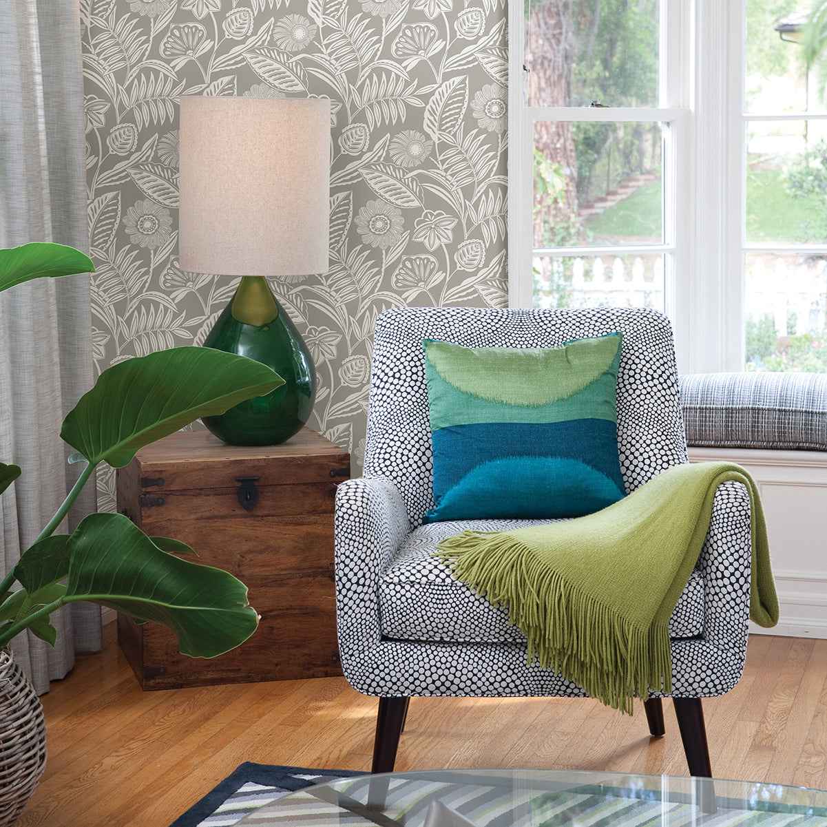 Alma Light Grey Tropical Floral Wallpaper - York Wallcoverings - 2969-87531