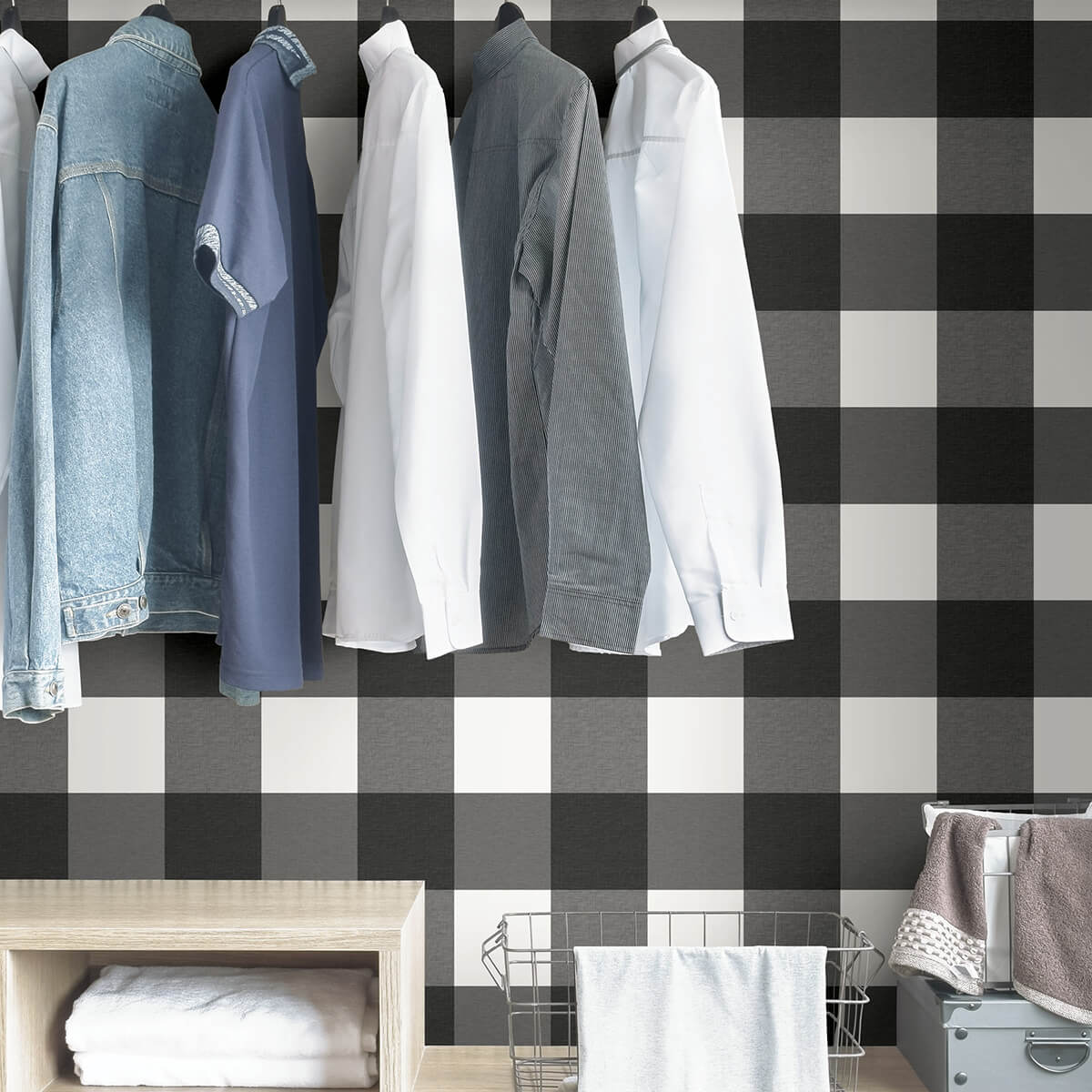 charcoal-farmhouse-plaid-peel-and-stick-wallpaper-york-wallcoverings-nus3624 - York Wallcoverings Wallpaper