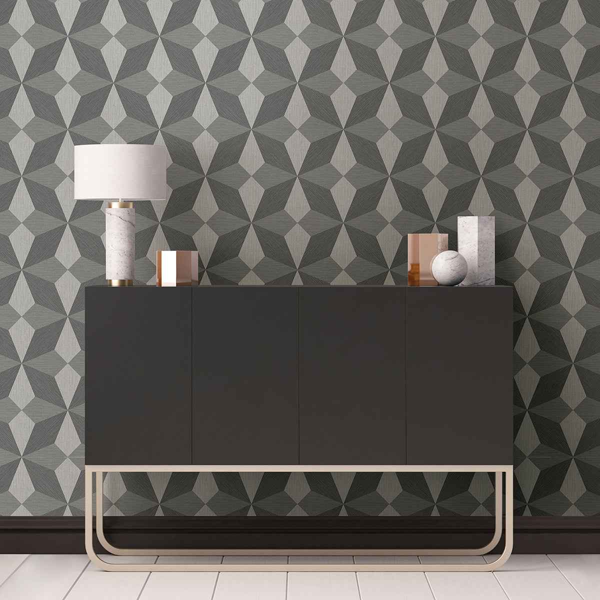 Valiant Grey Faux Grasscloth Mosaic Wallpaper - York Wallcoverings - 2896-25300 - York Wallcoverings Wallpaper