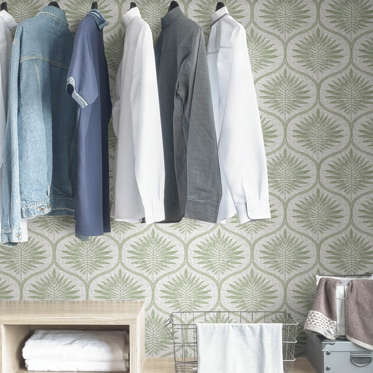 green-primitive-leaves-peel-and-stick-wallpaper-york-wallcoverings-nus3621 - York Wallcoverings Wallpaper