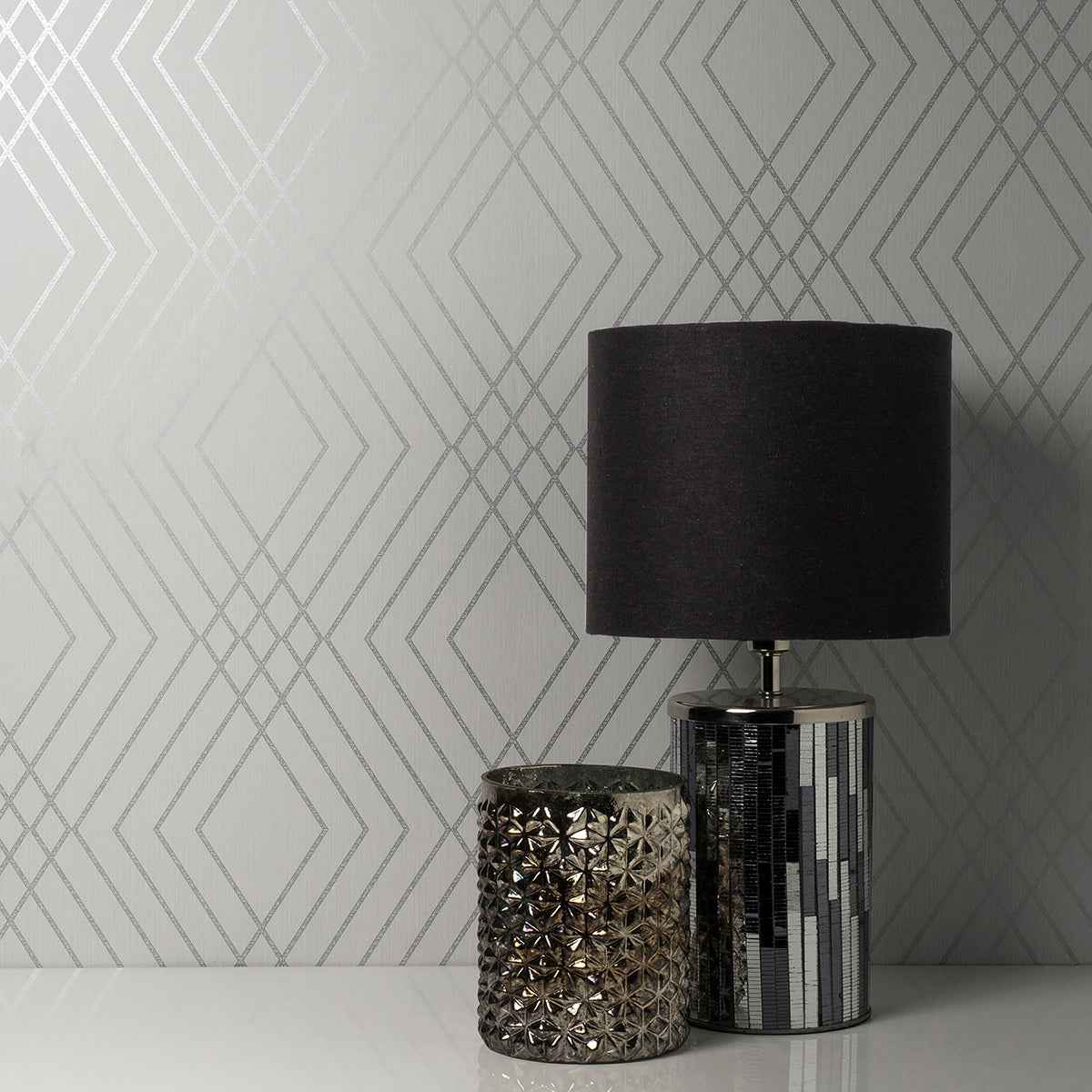 Shard Silver Trellis Wallpaper - York Wallcoverings - FD42603 - York Wallcoverings Wallpaper