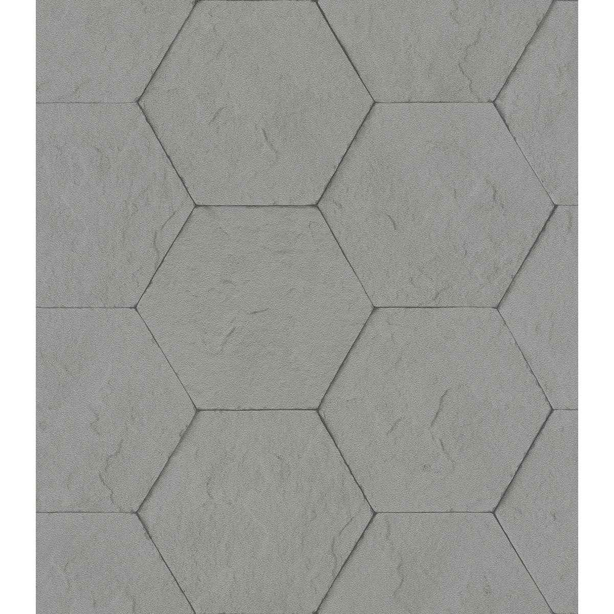 Bascom Dark Grey Stone Hexagon Wallpaper - York Wallcoverings - 4015-427127