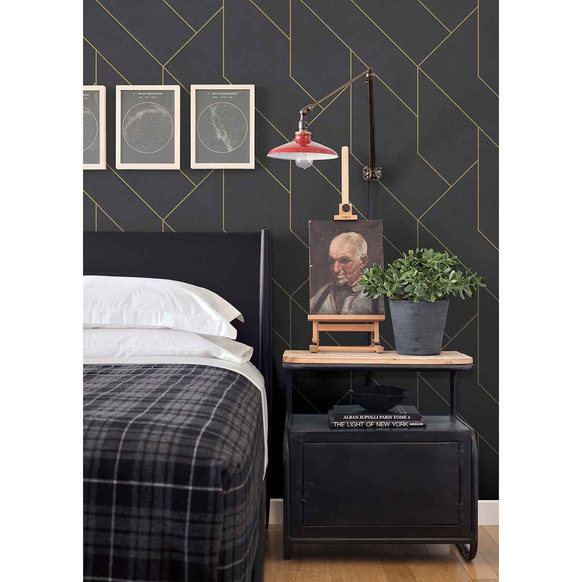 Pollock Black Gilded Geometric Wallpaper - York Wallcoverings - 4015-427431 - York Wallcoverings Wallpaper