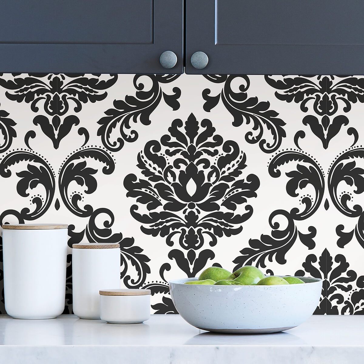 ariel-black-and-white-damask-peel-and-stick-wallpaper-york-wallcoverings-nus1646 - York Wallcoverings Wallpaper