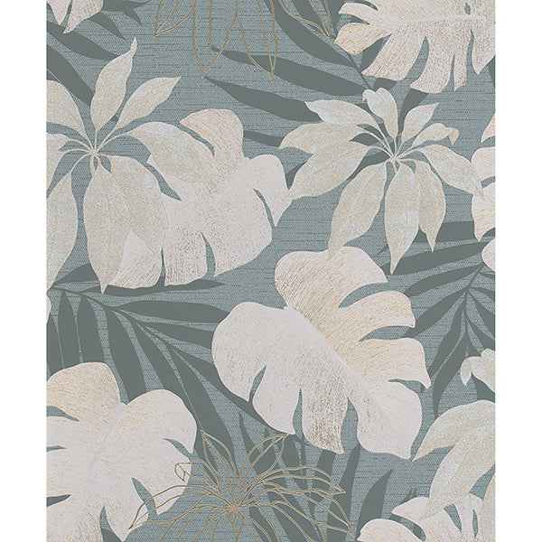 Nona Grey Tropical Leaves Wallpaper - York Wallcoverings - MG31601 - York Wallcoverings Wallpaper