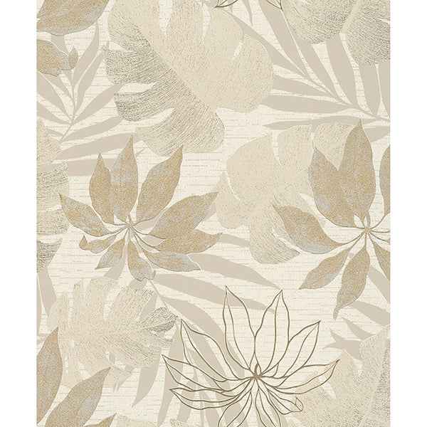 Nona Beige Tropical Leaves Wallpaper - York Wallcoverings - MG31602 - York Wallcoverings Wallpaper