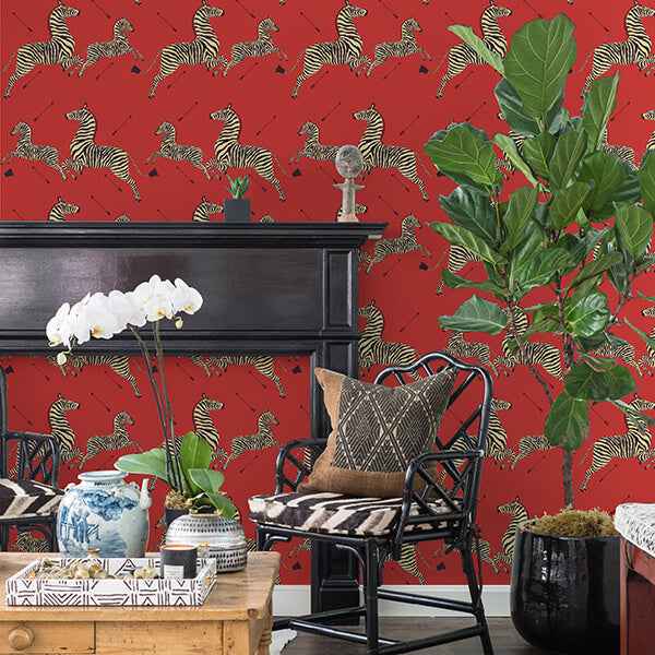 Masai Red Zebra Safari Scalamandre Self - York Wallcoverings - SCS3869 - York Wallcoverings Wallpaper